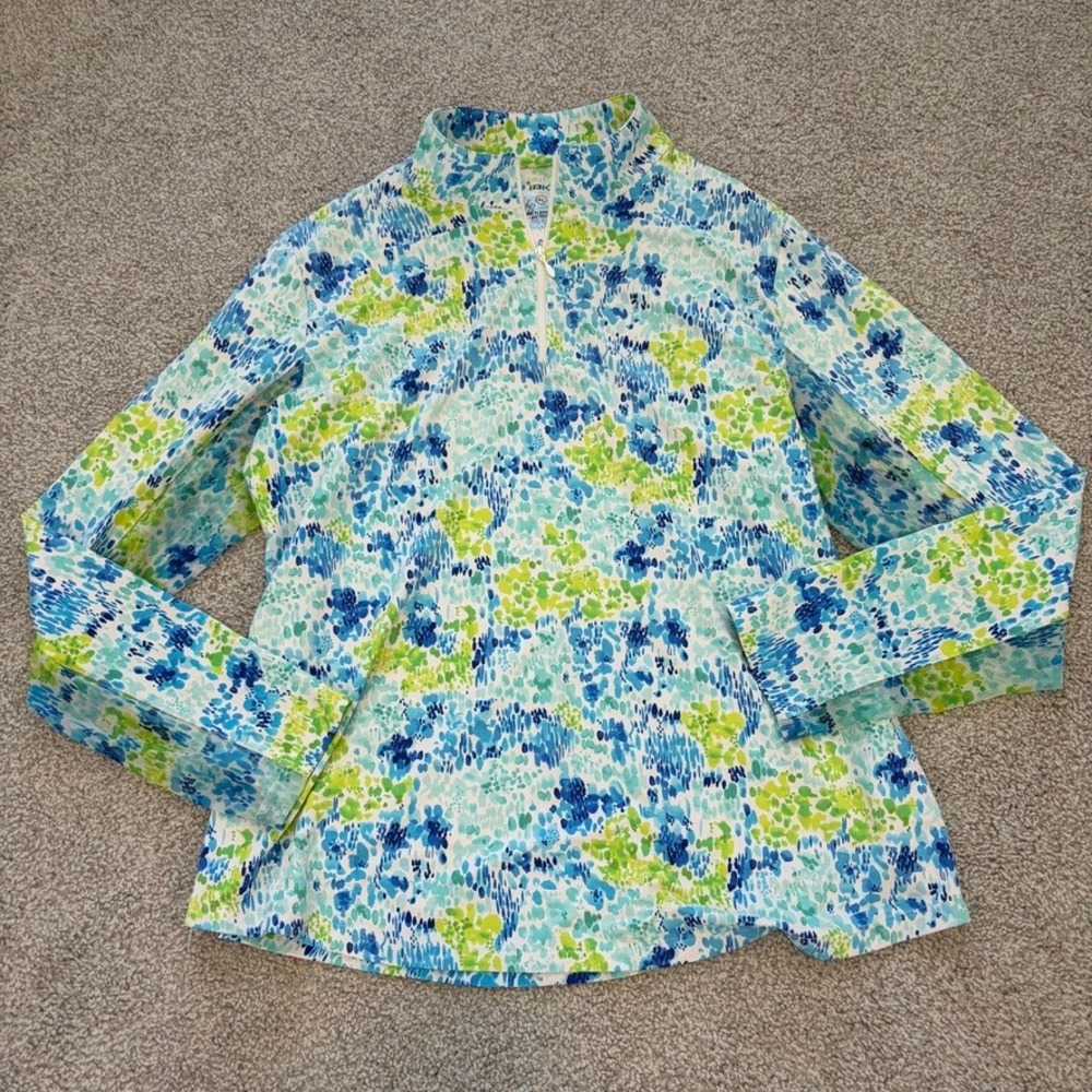 IBKUL Quarter Zip Top Womens XL Blue Green Golf Preppy Athletic Lightweight